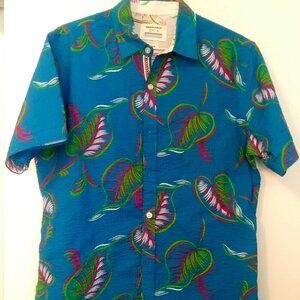 paperdenimandcloth Blue Men's Hawaiian Shirt  | Surfer shirt | Size S